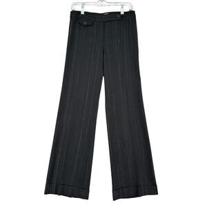 TRINA TURK Black Stripe Wide-Leg‎ Cuffed Hem Wool Dress Trousers Size 4